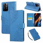 For Redmi Note 11S 5G / 11T 5G Global Rose Flower Embossed 3-Card Slots Leather Phone Case(Blue)