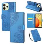 For Redmi Note 14 4G 164.84mm Rose Flower Embossed 3-Card Slots Leather Phone Case(Blue)