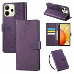 For Redmi Note 14 4G 164.84mm Rose Flower Embossed 3-Card Slots Leather Phone Case(Deep Purple)