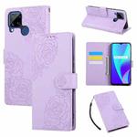 For Realme C25 / C12 / C15 Rose Flower Embossed 3-Card Slots Leather Phone Case(Purple)