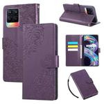 For Realme 8 4G Rose Flower Embossed 3-Card Slots Leather Phone Case(Deep Purple)