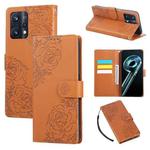 For Realme 9 Pro Rose Flower Embossed 3-Card Slots Leather Phone Case(Brown)