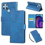 For Realme C25Y Rose Flower Embossed 3-Card Slots Leather Phone Case(Blue)