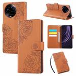 For Realme 11 5G / C67 5G Rose Flower Embossed 3-Card Slots Leather Phone Case(Brown)