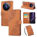 For Realme 12+ / 12 4G / 13 4G Rose Flower Embossed 3-Card Slots Leather Phone Case(Brown)