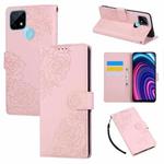 For Realme C21 Rose Flower Embossed 3-Card Slots Leather Phone Case(Pink)