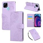 For Realme C21 Rose Flower Embossed 3-Card Slots Leather Phone Case(Purple)