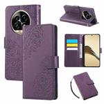 For Realme 13 Pro Rose Flower Embossed 3-Card Slots Leather Phone Case(Deep Purple)