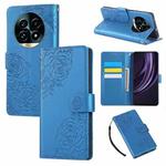 For Realme 13 Pro+ 5G Global Rose Flower Embossed 3-Card Slots Leather Phone Case(Blue)