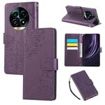 For Realme 13 Pro+ 5G Global Rose Flower Embossed 3-Card Slots Leather Phone Case(Deep Purple)