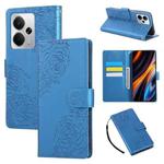 For Realme 14 5G Global Rose Flower Embossed 3-Card Slots Leather Phone Case(Blue)