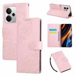 For Realme 14 5G Global Rose Flower Embossed 3-Card Slots Leather Phone Case(Pink)