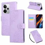 For Realme 14 5G Global Rose Flower Embossed 3-Card Slots Leather Phone Case(Purple)