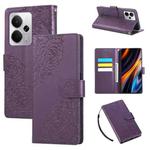 For Realme 14 5G Global Rose Flower Embossed 3-Card Slots Leather Phone Case(Deep Purple)