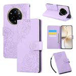 For Realme 14 Pro 5G Global Rose Flower Embossed 3-Card Slots Leather Phone Case(Purple)
