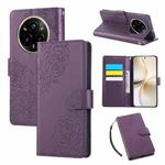 For Realme 14 Pro 5G Global Rose Flower Embossed 3-Card Slots Leather Phone Case(Deep Purple)