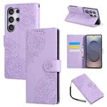 For Samsung Galaxy S25 Ultra 5G Rose Flower Embossed 3-Card Slots Leather Phone Case(Purple)