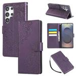 For Samsung Galaxy S25 Ultra 5G Rose Flower Embossed 3-Card Slots Leather Phone Case(Deep Purple)