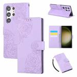 For Samsung Galaxy S23 Ultra 5G Rose Flower Embossed 3-Card Slots Leather Phone Case(Purple)