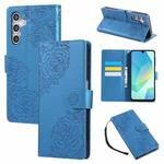 For Samsung Galaxy S24 FE 5G Rose Flower Embossed 3-Card Slots Leather Phone Case(Blue)