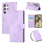 For Samsung Galaxy S22 Ultra 5G Rose Flower Embossed 3-Card Slots Leather Phone Case(Purple)