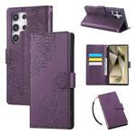 For Samsung Galaxy S22 Ultra 5G Rose Flower Embossed 3-Card Slots Leather Phone Case(Deep Purple)