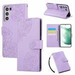 For Samsung Galaxy S22 5G Rose Flower Embossed 3-Card Slots Leather Phone Case(Purple)