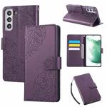 For Samsung Galaxy S22 5G Rose Flower Embossed 3-Card Slots Leather Phone Case(Deep Purple)
