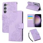 For Samsung Galaxy S23+ 5G Rose Flower Embossed 3-Card Slots Leather Phone Case(Purple)