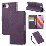 For iPhone 16e Rose Flower Embossed 3-Card Slots Leather Phone Case(Deep Purple)