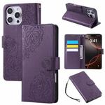 For iPhone 15 Pro Max Rose Flower Embossed 3-Card Slots Leather Phone Case(Deep Purple)