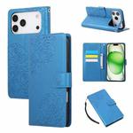 For iPhone 17 Pro Max Rose Flower Embossed 3-Card Slots Leather Phone Case(Blue)