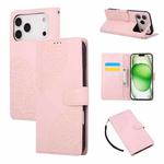 For iPhone 17 Pro Max Rose Flower Embossed 3-Card Slots Leather Phone Case(Pink)