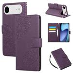 For iPhone 17 Air Rose Flower Embossed 3-Card Slots Leather Phone Case(Deep Purple)