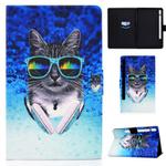 For Samsung Galaxy Tab S8 / Galaxy Tab S7 T870 Electric Pressed Colored Drawing Horizontal Flip Leather Case with Holder & Card Slots & Sleep / Wake-up Function(Headphone Cat)