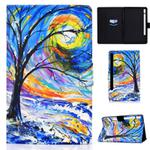 For Samsung Galaxy Tab S8 / Galaxy Tab S7 T870 Electric Pressed Colored Drawing Horizontal Flip Leather Case with Holder & Card Slots & Sleep / Wake-up Function(Watercolor Tree)