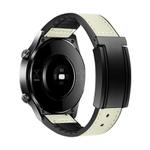 20mm T-Shaped Fold Magnetic Buckle Silicone PU Watch Band(Creamy White)