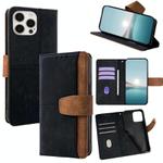 For iPhone 13 Pro Max Color Stitching Skin Feel Leather RFID Blocking Phone Case(Black)
