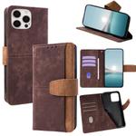 For iPhone 13 Pro Max Color Stitching Skin Feel Leather RFID Blocking Phone Case(Brown)