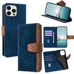 For iPhone 13 Pro Max Color Stitching Skin Feel Leather RFID Blocking Phone Case(Blue)