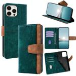 For iPhone 13 Pro Color Stitching Skin Feel Leather RFID Blocking Phone Case(Green)