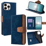 For iPhone 12 Pro Max Color Stitching Skin Feel Leather RFID Blocking Phone Case(Blue)