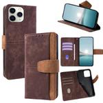 For iPhone 11 Pro Max Color Stitching Skin Feel Leather RFID Blocking Phone Case(Brown)