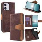 For iPhone 11 Color Stitching Skin Feel Leather RFID Blocking Phone Case(Brown)