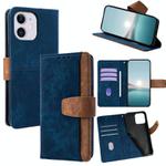 For iPhone 11 Color Stitching Skin Feel Leather RFID Blocking Phone Case(Blue)