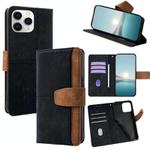 For iPhone 11 Pro Color Stitching Skin Feel Leather RFID Blocking Phone Case(Black)