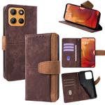 For Motorola Moto G15 / G15 Power Color Stitching Skin Feel Leather RFID Blocking Phone Case(Brown)