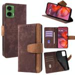 For Motorola Moto G35 5G Color Stitching Skin Feel Leather RFID Blocking Phone Case(Brown)