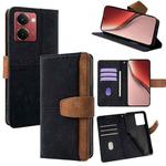 For Realme 14 5G Global Color Stitching Skin Feel Leather RFID Blocking Phone Case(Black)