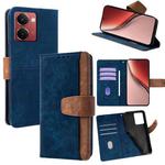For Realme 14 5G Global Color Stitching Skin Feel Leather RFID Blocking Phone Case(Blue)